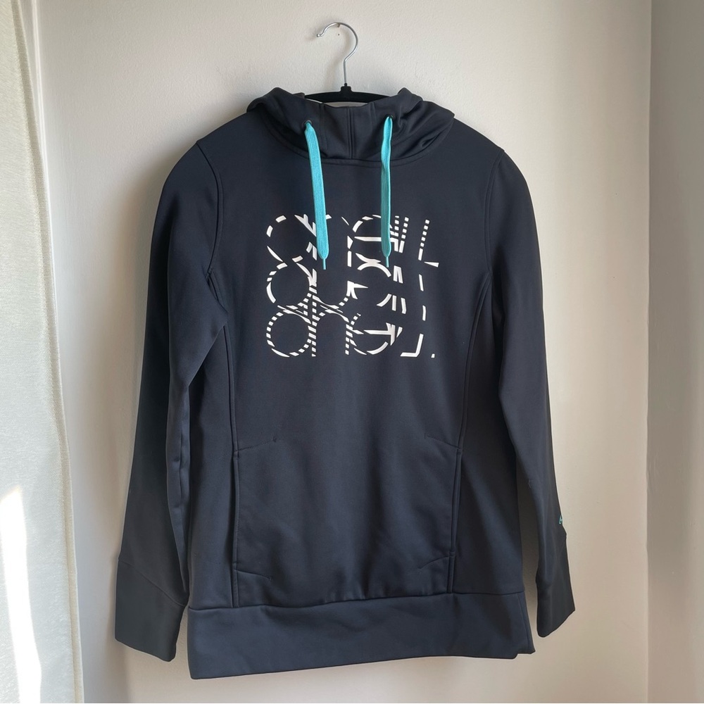 O'Neill Black Hoodie with Stripe details and Blue Drawstrings-size M